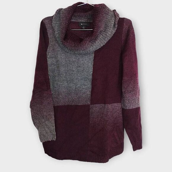 AB‎ Studio Womens Sweater Sz Small Black Burgundy Cowl Neck NWT Mohair Acrylic - Picture 1 of 9
